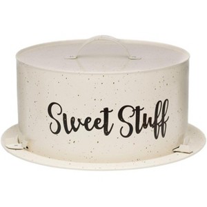 Amici Home Maddox Metal Dessert Cake Carrier, Food Storage, Speckled Cream & Painted Script Decal, Cream & Gold Speckle - 1 of 3