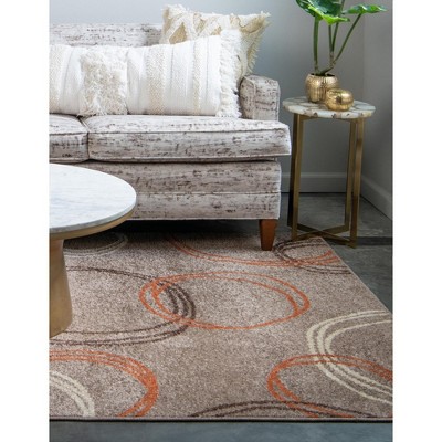 Light Brown Abstract Synthetic Rectangular Area Rug