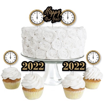 Big Dot of Happiness New Year's Eve - Gold - Dessert Cupcake Toppers - New Years Eve 2022 Party Clear Treat Picks - Set of 24