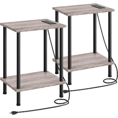 Side Table with Charging Station, End Table with USB Ports and Outlet, Nightstand with 2-Layer Storage Shelves
