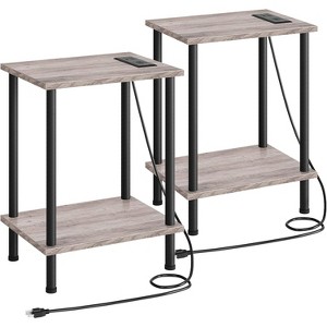 Side Table with Charging Station, End Table with USB Ports and Outlet, Nightstand with 2-Layer Storage Shelves - 1 of 4