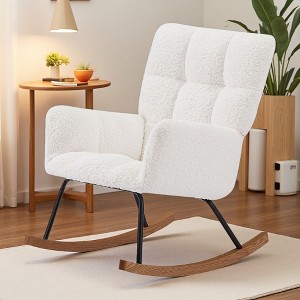 Boucle Upholstered Nursery Rocking Chair with High Back and Armrests - 1 of 4