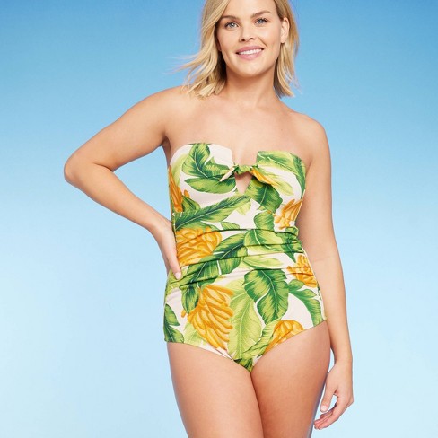 Women's Banana Print Pique Bandeau Full Coverage One Piece Swimsuit - Kona  Sol™ Multi XS