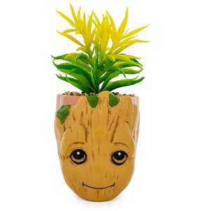 Silver Buffalo Marvel Guardians of the Galaxy Groot 4.8 x 4.25 x 7.6 Inch Ceramic Planter w/ Artificial Plant - 1 of 4