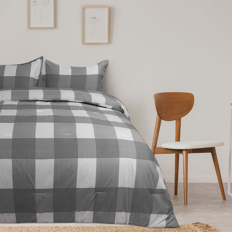 PiccoCasa 100% Quality Soft Plaid Pattern Comforter Sham Set 3 Pcs, 2 of 8