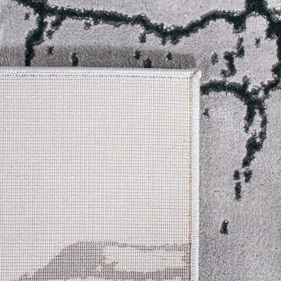 Gray and Green Abstract Hand-knotted Runner Rug