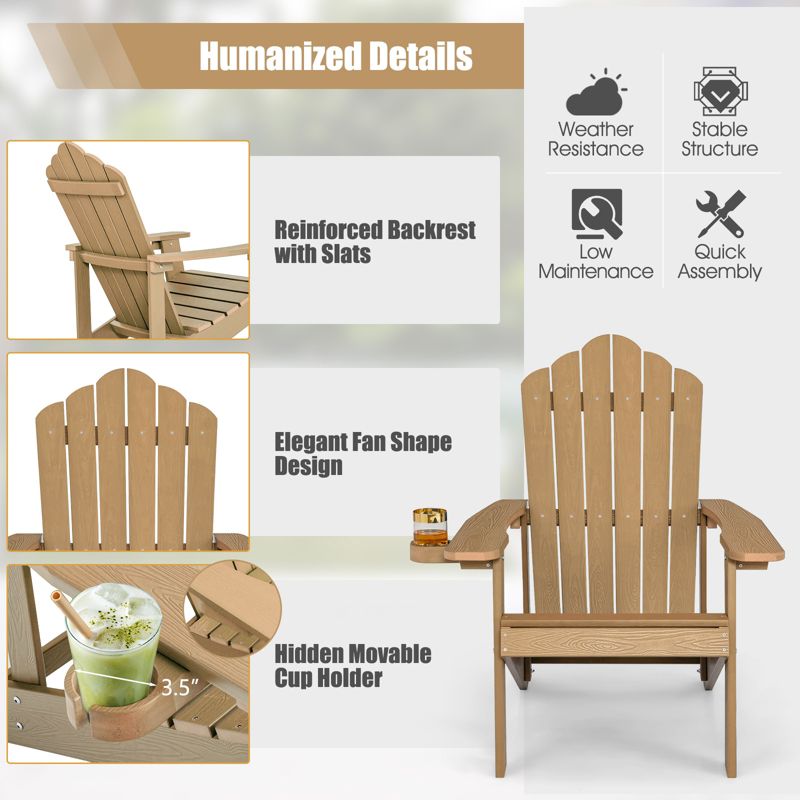 Tangkula 2PCS Adirondack Chair HIPS Adirondack Chair w/Cup Holder Realistic Wood Grain Weather Resistant Outdoor Chair for  380 LBS Weight Capacity Black/Navy/White/Teak/Dark Green/Red/Light Grey/Yellow, 4 of 11