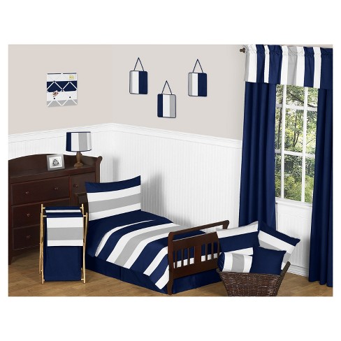 Navy Gray Stripe Bedding Set Toddler, Navy Blue And Gray Bedding Sets