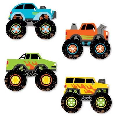 Big Dot of Happiness Smash and Crash - Monster Truck - DIY Shaped Boy Birthday Party Cut-Outs - 24 Count