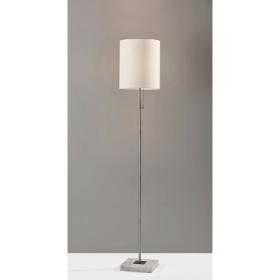 62" Brushed Steel and White Marble Floor Lamp with Textured Shade