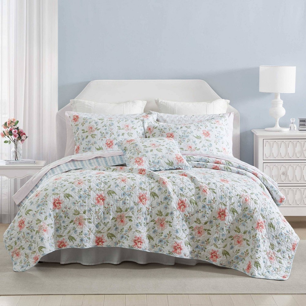 Photos - Bed Linen Laura Ashley Twin Emilie Pink 100 Cotton Quilt Bonus Set Pink