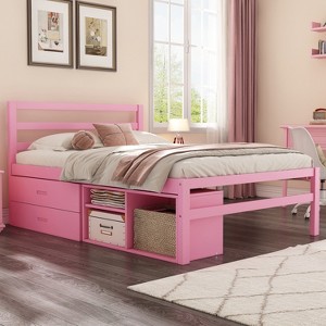 Twin/Full Size Platform Bed with Removable Storage Shelves and 2 Built-in Storage Drawers for Added Convenience-ModernLuxe - 1 of 4
