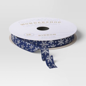 18' Christmas Fabric Ribbon Blue/White Satin Snowflakes - Wondershop™ - 1 of 3