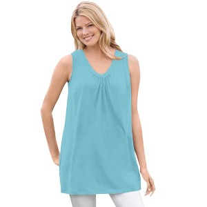 Woman Within Plus Size Perfect Sleeveless Shirred V-Neck Tunic - 1 of 4