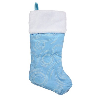 Northlight 20.5" Light Blue and White Glittered Swirl Christmas Stocking with Faux Fur Cuff