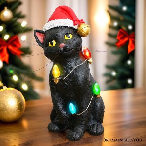 Festive Black Cat with LED Lights Figurine, 7" Cute Home Decor Statue| OrnamentallyYou - 1 of 4
