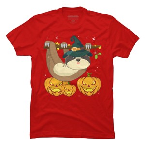 Men's Design By Humans Funny Witch Sloth With Jack O Lantern Halloween T-Shirt By thebeardstudio T-Shirt - 1 of 4