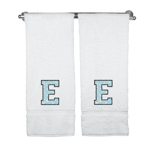 BC BARE COTTON Monogrammed Towels, Personalized Gift, Set of 2 - Embroidered Writing with Light Blue - 1 of 4