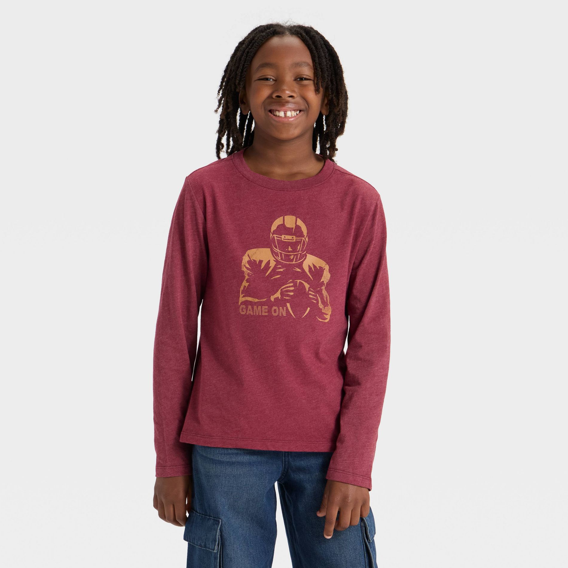 Boys' Long Sleeve 'Game On' Graphic T-Shirt - Cat & Jack™ Maroon