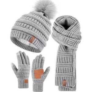 SENPUKI Womens Winter Beanie Scarf Gloves Set, Pom Pom Hat with Warm Fleece Lined Long Knit Scarf Touchscreen Gloves for Cold Weather - 1 of 1