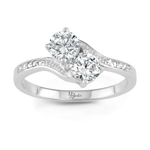 Bella Silver Sterling Silver "Us2gether"  5MM Round Two-Stone CZ with Half CZ Band Ring - Available Sizes:  9 ,  8 ,  7 ,  6 - 1 of 2