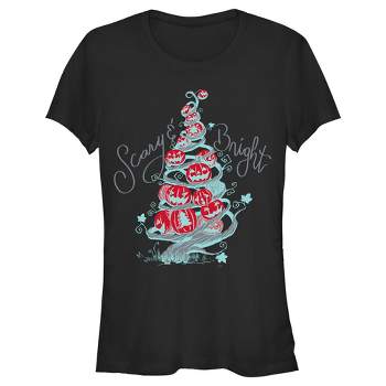 Juniors Womens The Nightmare Before Christmas Scary & Bright Tree T-Shirt