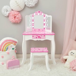 Little Princess Gisele Sweethearts Kids' Vanity with LED Lights White/Pink - Fantasy Fields by Teamson Kids: Little Girl Vanity Set, Toddler Table - 1 of 4