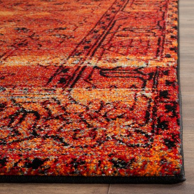 Vintage Red Floral Square Synthetic Area Rug, 3'x3'