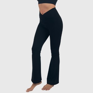 Alpine Swiss Leila Womens Flare Leggings High Waisted Crossover V Waist Buttery Soft Tummy Control Yoga Pants Not See Through Workout Bootcut Tights - 1 of 4