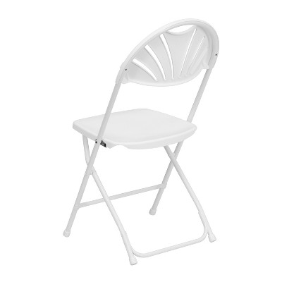 White Plastic Fan Back Folding Chairs with Steel Frame, 2-Pack