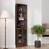 AMERLIFE Curved Corner Storage Cabinet, 65" Tall Freestanding Bookcase with Glass Doors, Espresso - 2 of 2