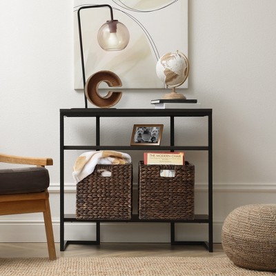 Espresso Water Hyacinth 12" Storage Baskets with Handles, Set of 2