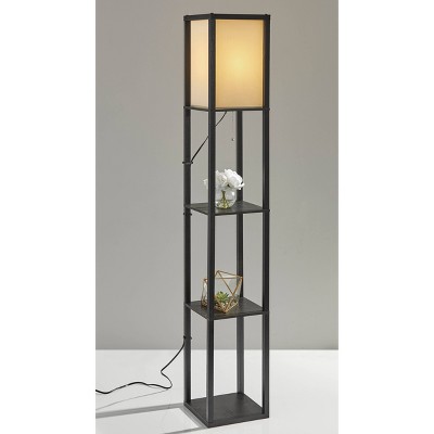 Black Walnut Shelf Floor Lamp with Natural Silk Shade