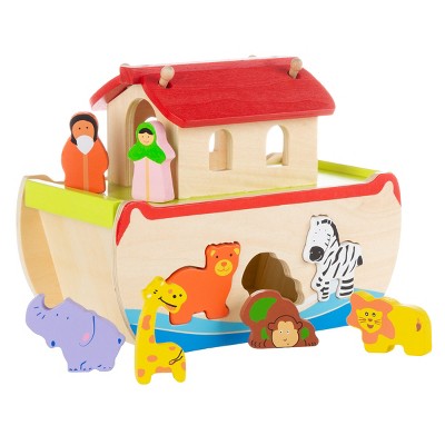 Noah's Ark Kids Playset - Hand Painted Hardwood Children's Bible Figurine Toys for Sunday School, Play Time, Christian Religious Study