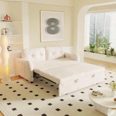 Convertible Sofa, Couches For Living Room With 2 Pillows, Side Pocket, Hydraulic System Velvet Queen Convertible Sofa Bed For Bedroom Home Office