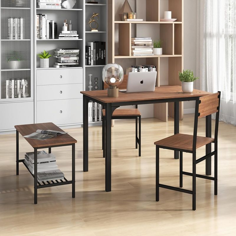 Tangkula Dining Table Set for 4 Dinette Set w/Bench & Chairs 2-Person Kitchen Table and Chairs w/Metal Frame & Storage Rack, 4 of 11