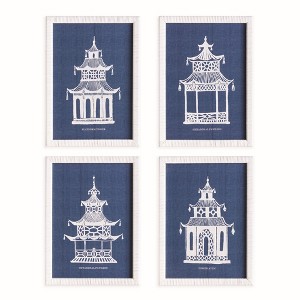 Plum & Post Traditional Pagoda Study Art Prints, Set of 4 - Blue - 1 of 4
