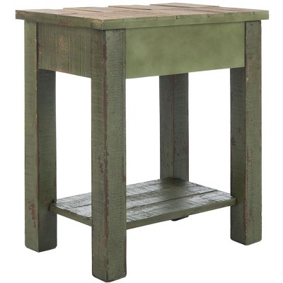 Antique Green Fir Wood Accent Table with Storage