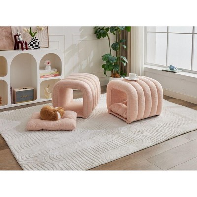 Hyleory Pet-Friendly Convertible Footrest Stool - 2-in-1 Bed Bench & Play Tunnel with 2 Removable Pads