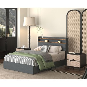 Kumasinova Full/Queen Bed Frame with 4 Drawers,Upholstered Platform Bed Frame with LED Headboard,Bed Frame Full/Queen Size with Charging Station - 1 of 4