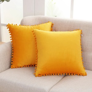 Deconovo Velvet Pom-Pom Throw Pillow Covers 2-Pack, Multiple Sizes - 1 of 4