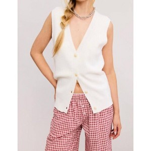 Women's Sleeveless Button Up Sweater Knit Vest - Mimosa - 1 of 2