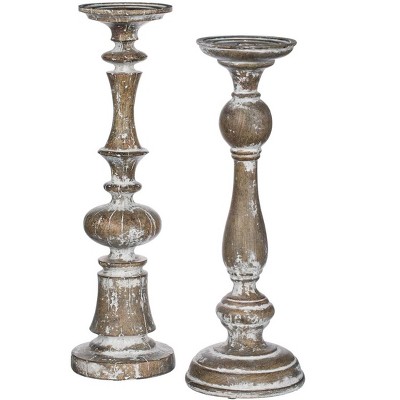 Sullivans Set of 2 Pillar Candle Holder 18.25"H & 16.75"H Brown