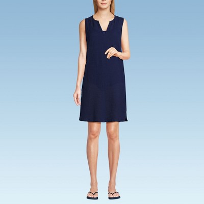 Lands' End Women's Cotton Gauze Swim Cover-up Dress - Large - Deep Sea Navy