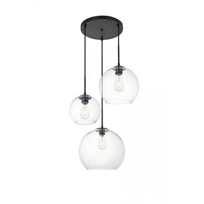 Elegant Lighting Baxter 3 Lights Black Pendant With Clear Glass