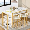 Hooseng 3-Piece Dining Room Table Set with 2 Upholstered Bar Stools, Modern Farmhouse Style Bar Table Set for 2 with Multiple Tier Storage Shelves - 3 of 4