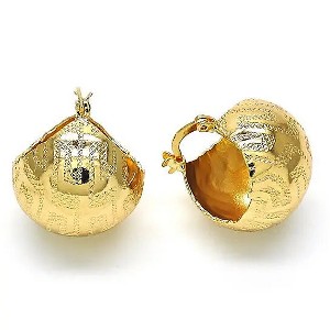 RMZ GOLD NYC 18K Gold Plated Small Hoop Earrings – Greek Key Design with Polished Finish - 1 of 2