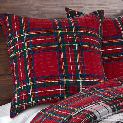 Spencer Plaid Cotton Euro Sham Set in Red and Green