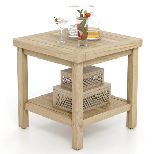 Costway 1/2 PCS 2-Tier Outdoor Side Table, Teak Wood End Table with Storage Shelf Natural - 1 of 4