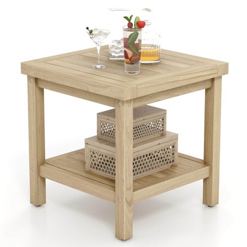 Costway 1/2 PCS 2-Tier Outdoor Side Table, Teak Wood End Table with Storage Shelf Natural - image 1 of 4